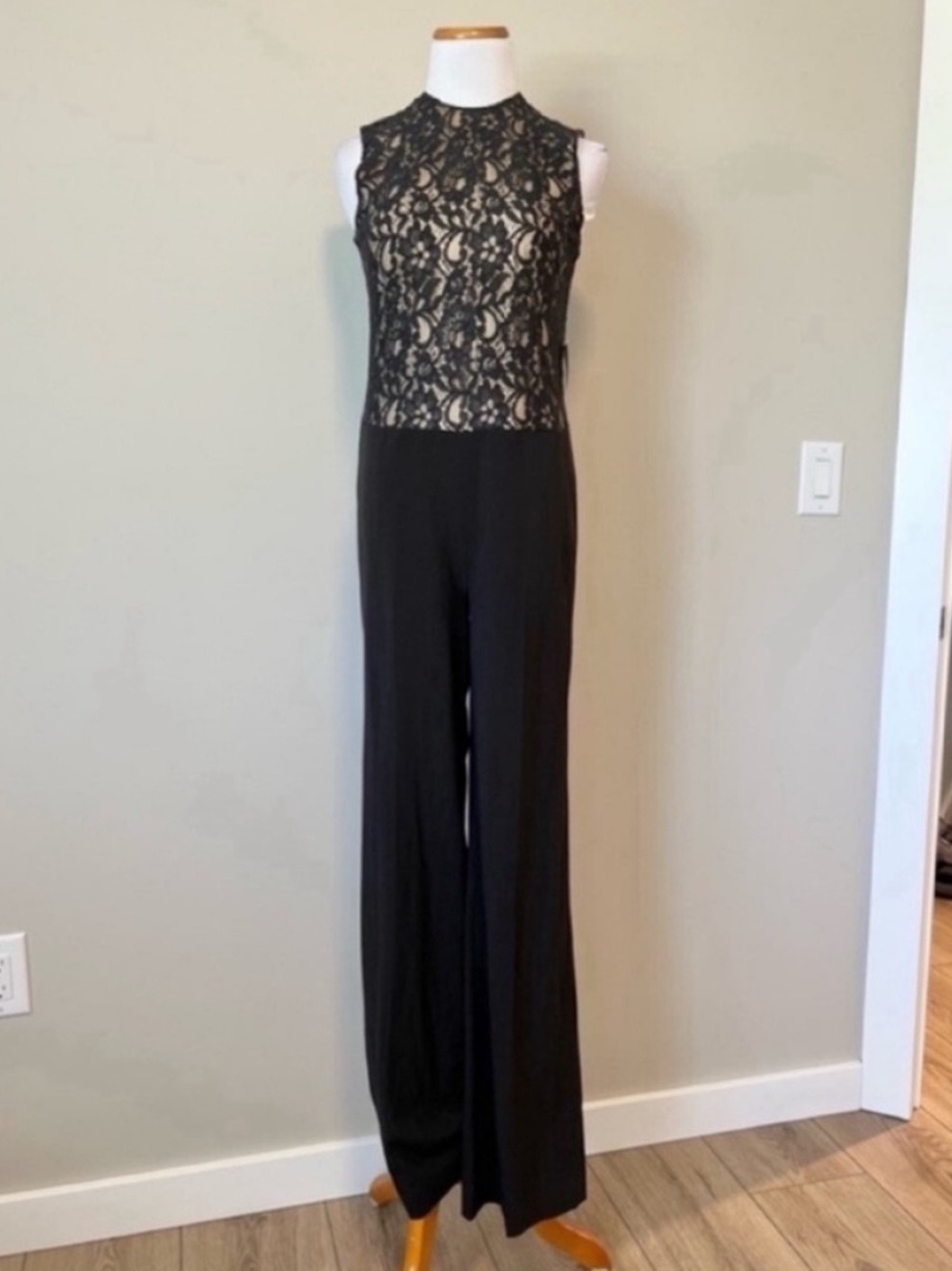 Black Lace Bodice Wide-Leg Jumpsuit